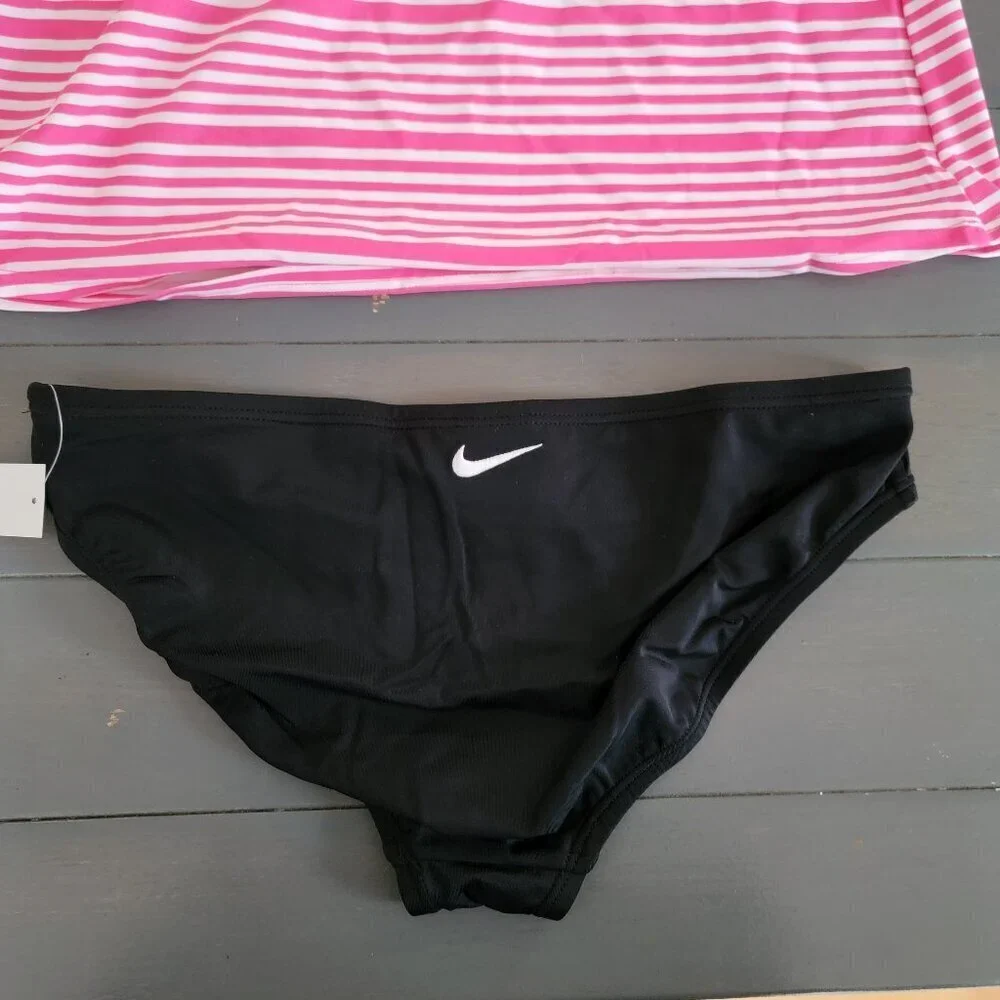 NWT Nike Women's Pinksicle Stripe V-Back 2 Piece Tankini Swimsuit Size Medium